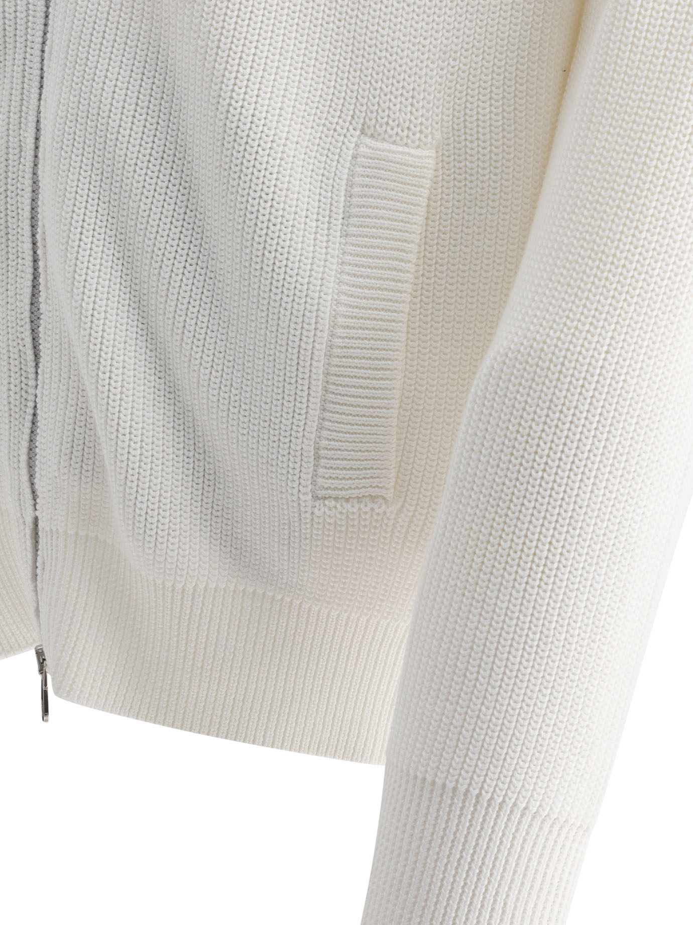 BRUNELLO CUCINELLI White Half English rib turtleneck cardigan with zipper